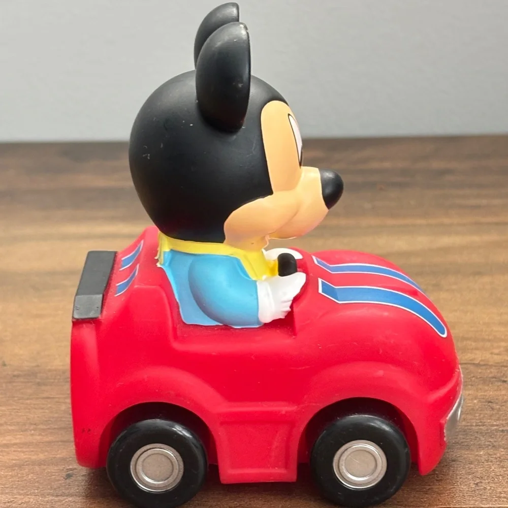 Disney Parks MICKEY MOUSE Baby Rolling Red Race Car Blue Stripes Toy Car